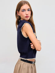 Knit Round Neckline Dog Graphic Contrasting Binding Vest