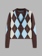 Knit Argyle Pattern Vest & Cardigan Two Piece Set