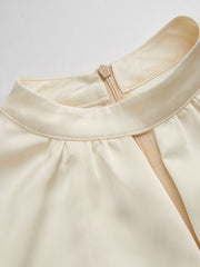 Stand Collar Puff Sleeve Cut out Cinched Waist Ruffle Mini Dress