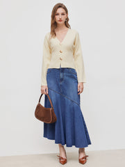 Solid V-neck Button Cardigan