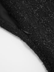 Tweed Boat Neck Solid Bowknot Mini Dress