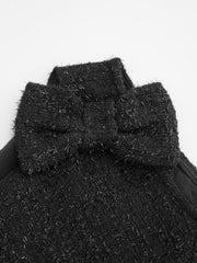 Tweed Boat Neck Solid Bowknot Mini Dress
