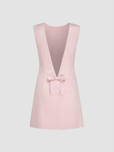 Satin Round Neckline Solid Bowknot Mini Dress