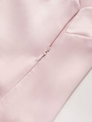 Satin Round Neckline Solid Bowknot Mini Dress