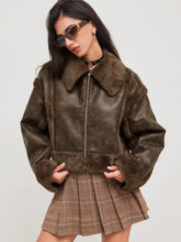 Faux Shearling Collar Solid Zipper Jacket