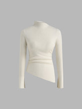 Knit Asymmetrical Neck Solid Long Sleeve Top