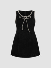 Round Neckline Rhinestone Bowknot Mini Dress Curve & Plus