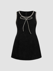 Round Neckline Rhinestone Bowknot Mini Dress Curve & Plus
