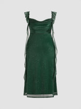 Mesh Cowl Neck Solid Sequin Ruffle Hem Maxi Dress Curve & Plus