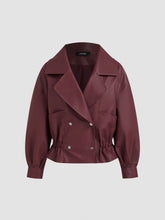 Oversized Faux Leather Ruffle Hem Double Breasted Jacket