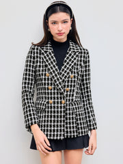 Tweed Collar Check Pocket Button Blazer