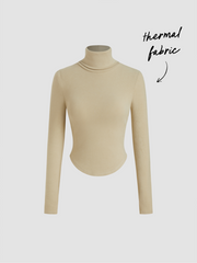 Thermal Cotton-blend High Neck Thumb Hole Solid Long Sleeve Tee