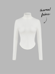 Thermal Cotton-blend High Neck Thumb Hole Solid Long Sleeve Tee