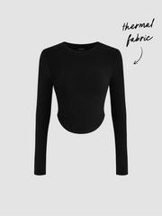 Thermal Cotton-blend Round Neckline Solid Long Sleeve Tee