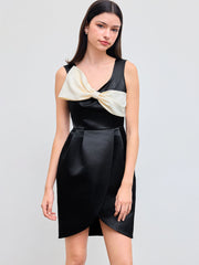 U-neckline Solid Bowknot Mini Cami Dress