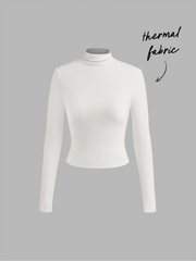 Thermal Cotton-blend Stand Collar Solid Long Sleeve Tee