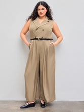 Collar Solid Button Pocket Jumpsuit With Belt Curve & Plus