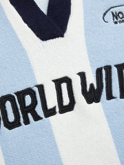 World Wide Knit Collar Graphic Striped Contrasting Binding Oversized Sweater