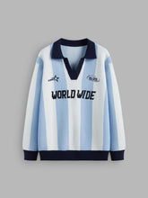 World Wide Knit Collar Graphic Striped Contrasting Binding Oversized Sweater