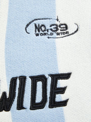 World Wide Knit Collar Graphic Striped Contrasting Binding Oversized Sweater