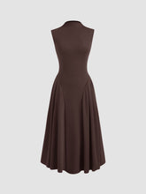 High Neck Solid Ruffle Midi Dress