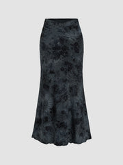 Mid Rise Floral Ruched Maxi Mermaid Skirt