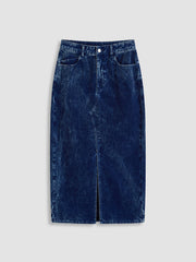 Washed Corduroy Low Rise Split Midi Skirt