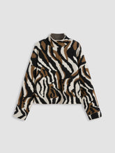 Knit Stand Collar Zebra Stripe Print Oversized Top