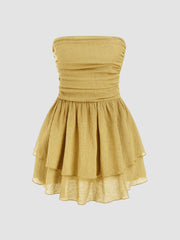 Tube Ruched Ruffle Mini Dress