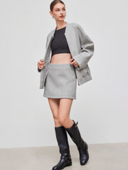 Wool-look Mid Rise Mini Skirt