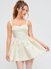 Jacquard Scoop Neckline Floral Solid Ruffle Hem Mini Dress