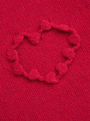 Knit Round Neckline Heart Cardigan
