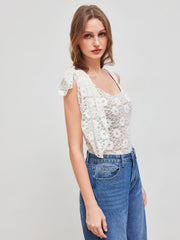 Lace Square Neck Knotted Bodysuit
