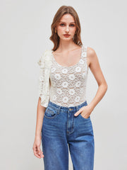 Lace Square Neck Knotted Bodysuit