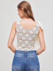 Lace Square Neck Knotted Bodysuit