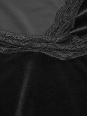 Velvet V-neck Solid Lace Ruched Long Sleeve Top