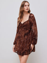 Mesh Sweetheart Floral Ruffle Long Sleeve Mini Dress