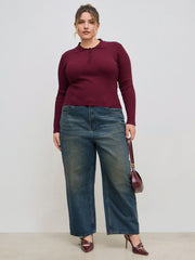 Knit Polo Solid Button Long Sleeve Top Curve & Plus