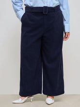 Corduroy Mid Rise Straight Leg Trousers With Belt Curve & Plus