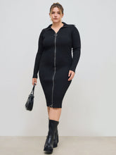 Knit Collar Solid Zipper Midi Dress Curve & Plus