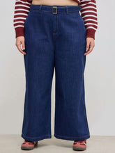 Cider Denim Mid Rise Solid Pocket Wide Leg Jeans With Belt Curve & Plus