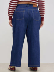 Cider Denim Mid Rise Solid Pocket Wide Leg Jeans With Belt Curve & Plus