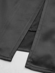 Satin Mid Rise Ruched Split Maxi Skirt