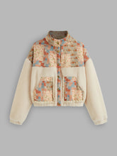 Fleece Stand Collar Floral Oversized Jacket