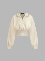 Fleece Zip Through Cropped Sweatshirt