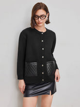 Knit Faux Leather Pocket Oversized Cardigan