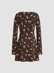 Square Neck Floral Knotted Mini Dress