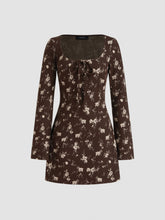 Square Neck Floral Knotted Mini Dress