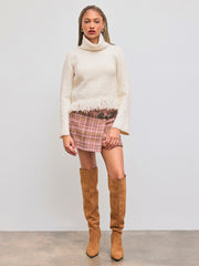 Rabbit Hair Blend High Neck Fringe Sweater