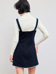100% Cotton Square Neck Floral Embroidery Pinafore Mini Dress